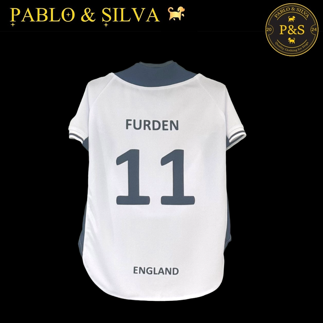 White England shirt with 'Furden' and number '11', branded 'Pablo & Silva'.