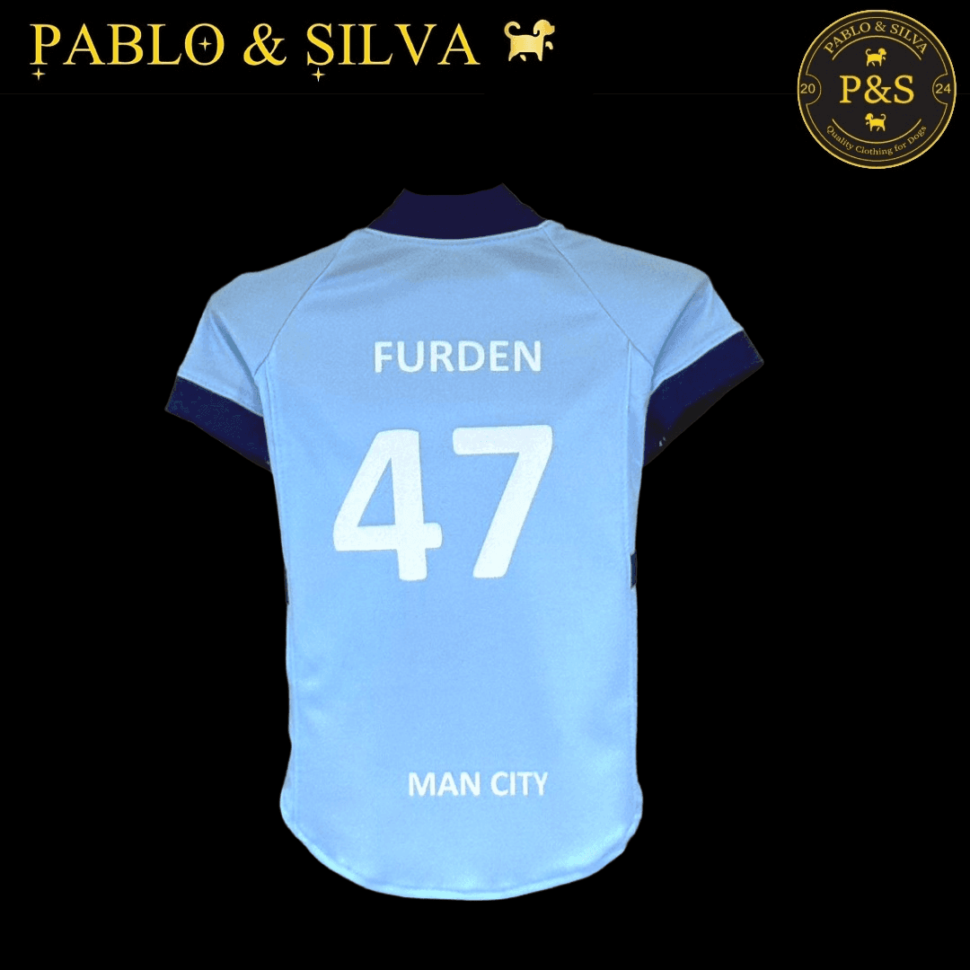 Man City shirt with 'FURDEN 47' and 'MAN CITY' text, branded with 'Pablo & Silva'.