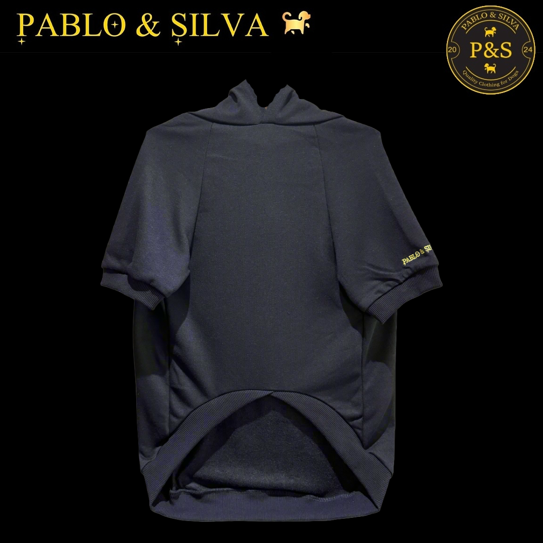 The front of the hoodie with 'Pablo & Silva' branding on a black background